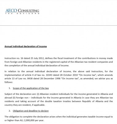 Annual individual declaration of income